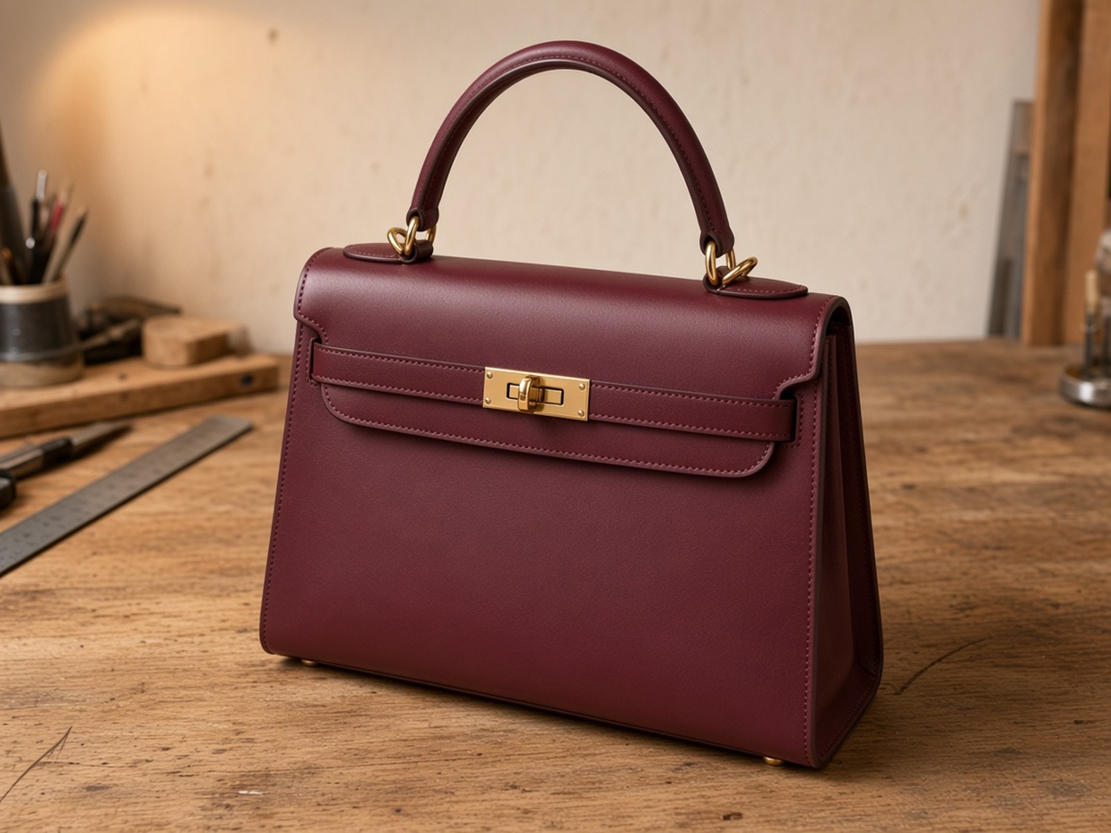 After: Túi da — phục hồi màu burgundy