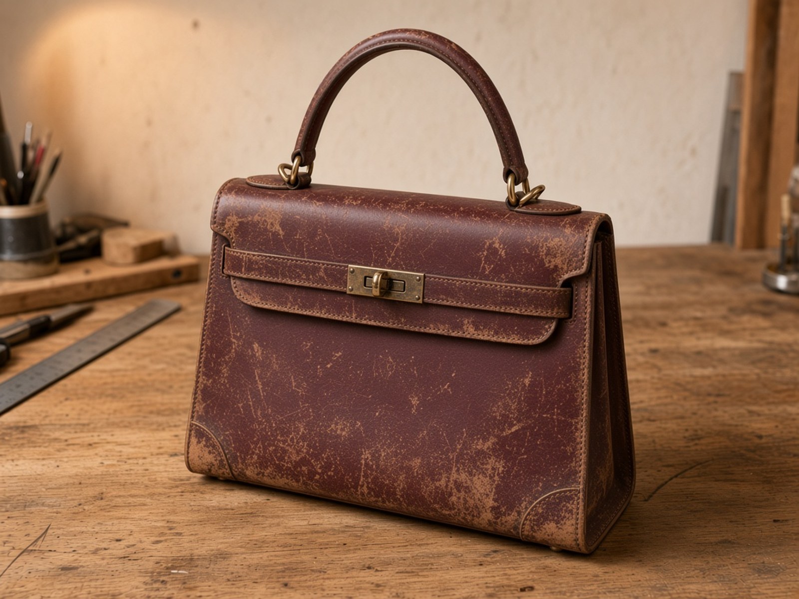 Before: Túi da — phục hồi màu burgundy